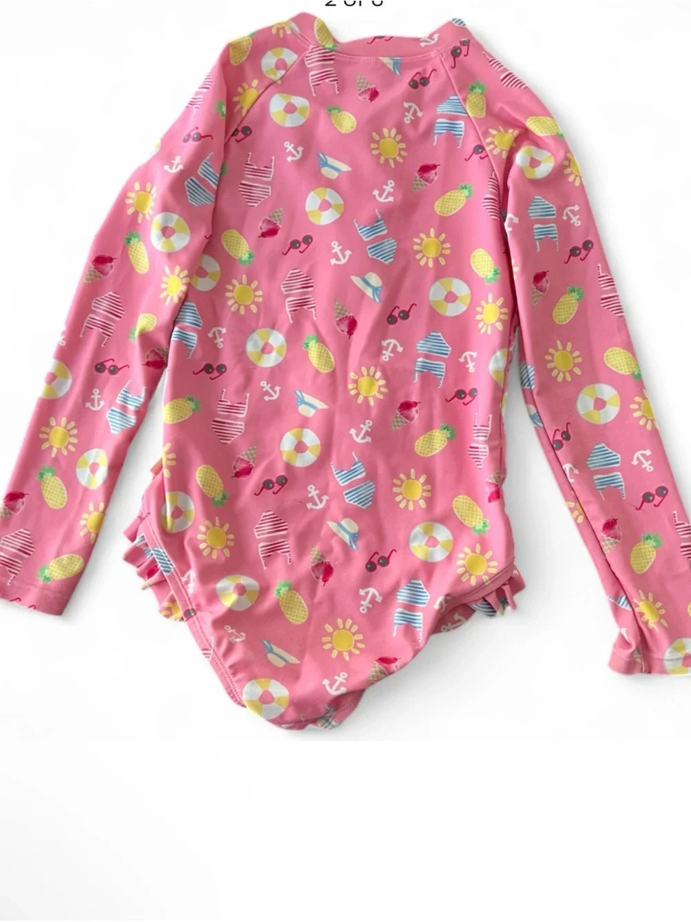 Seafolly Pink Girls' Long-Sleeve One-Piece Rashguard with Beach Print
